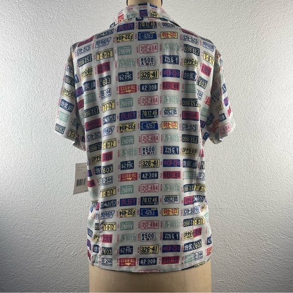 Vintage l 90s L Liz Claiborne Novelty USA State License Plates Loop Collar Shirt - Picture 6 of 14